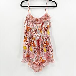 Floral Pink and Orange Women's Romper